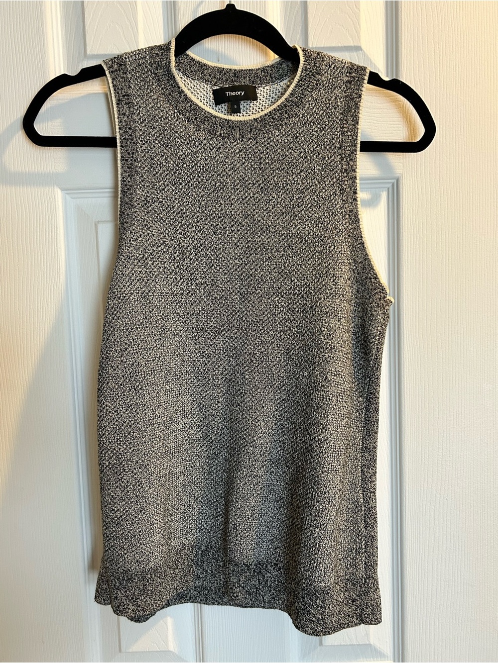Theory Black & White Marled Knit Crewneck Shell